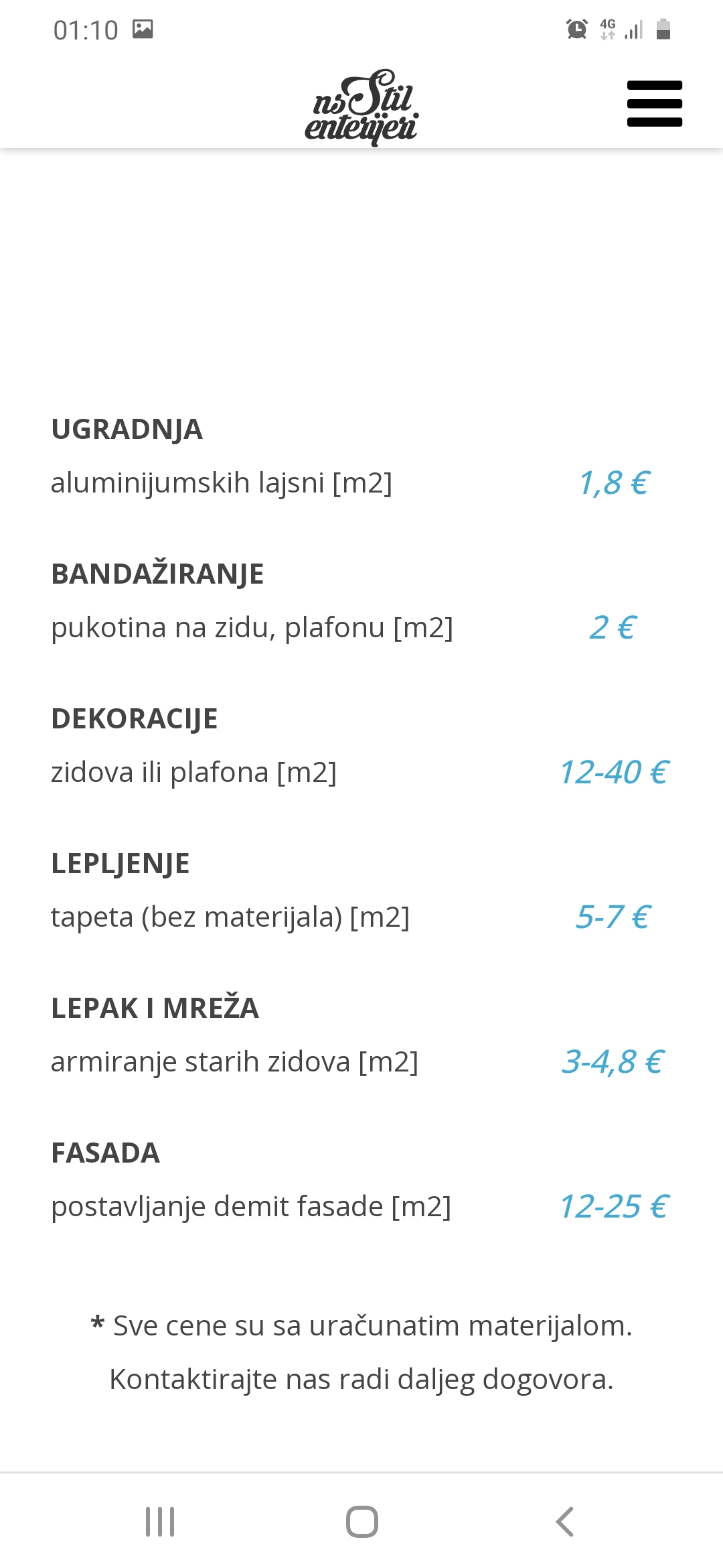 SVE VRSTE MOLERAJA I UNUTRASNJIH RADOVA.