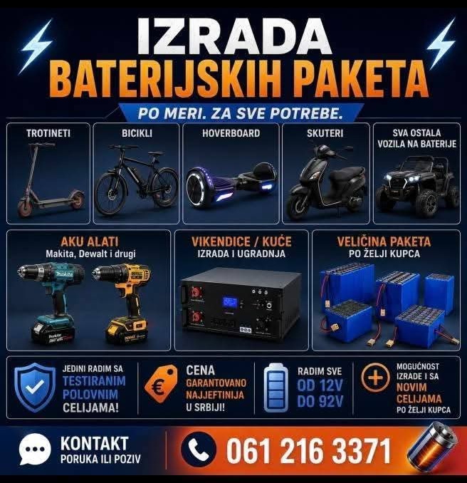 Izrada i reparacija baterija za Trotinete Skutere Bicikle Aku alate itd.